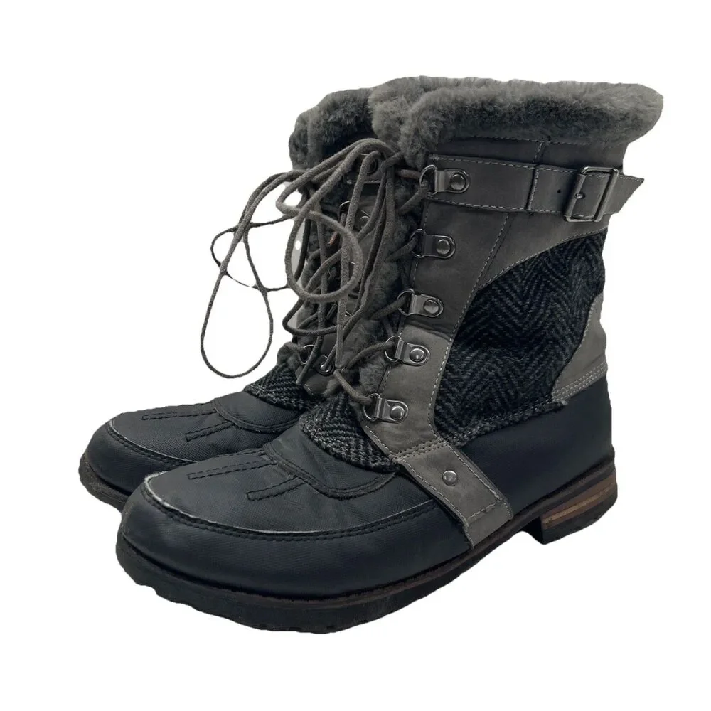 Rock & Candy By Zigi Danlea Gray Lace Up Faux Fur Trim Boots‎ Womens Sz 10M